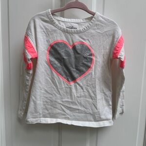 OshKosh B'gosh 3T Girls White and Pink Heart Long Sleeve Tee Shirt Blouse